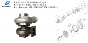 KTR110L-584E 6505-65-5091 TURBOCHARGER ASS'Y SAA6D140E 6D140 excavator diesel engine turbo for Komatsu