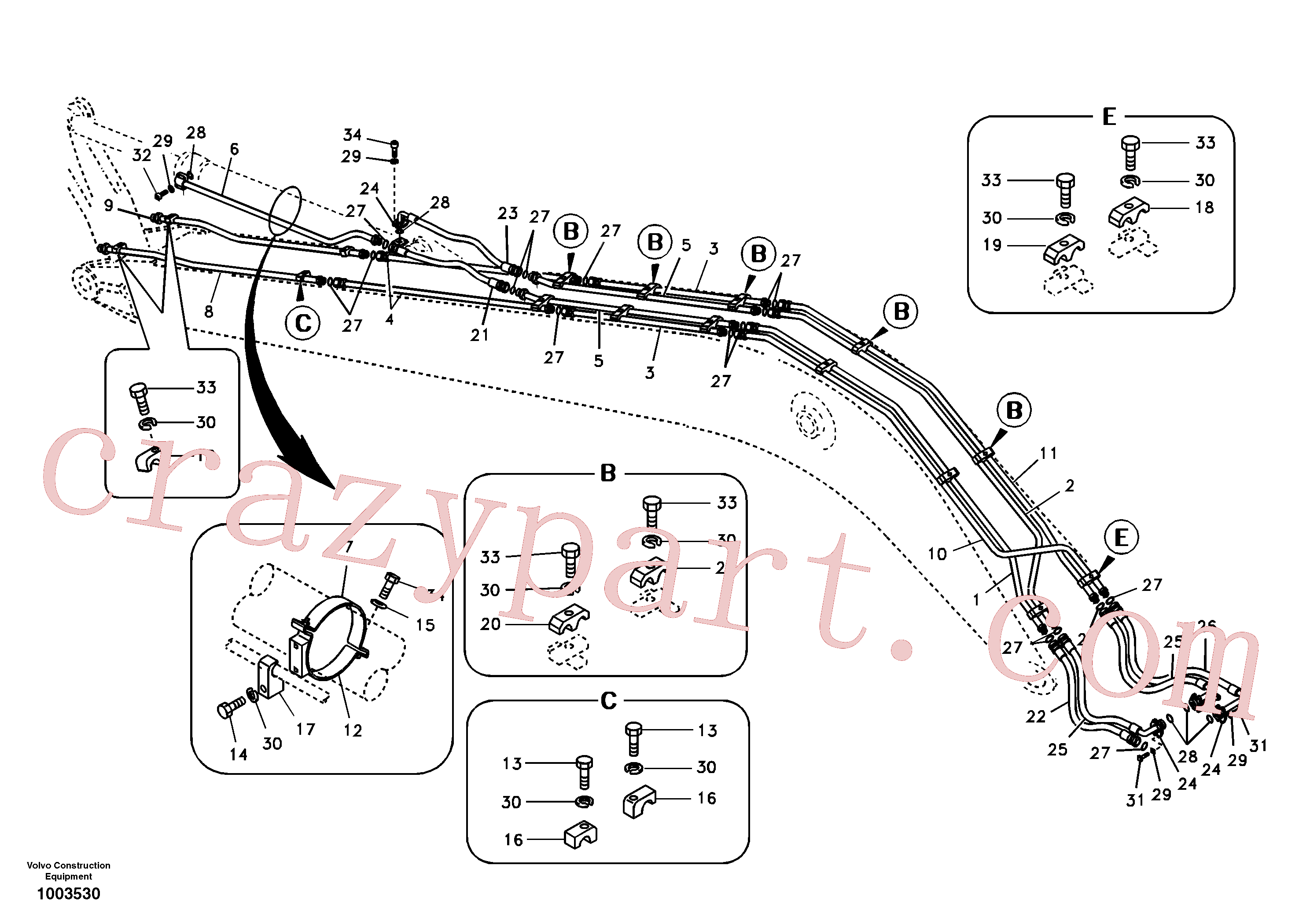SA9406-06620 for Volvo Working hydraulic, dipper arm cylinder on long boom(1003530 assembly)