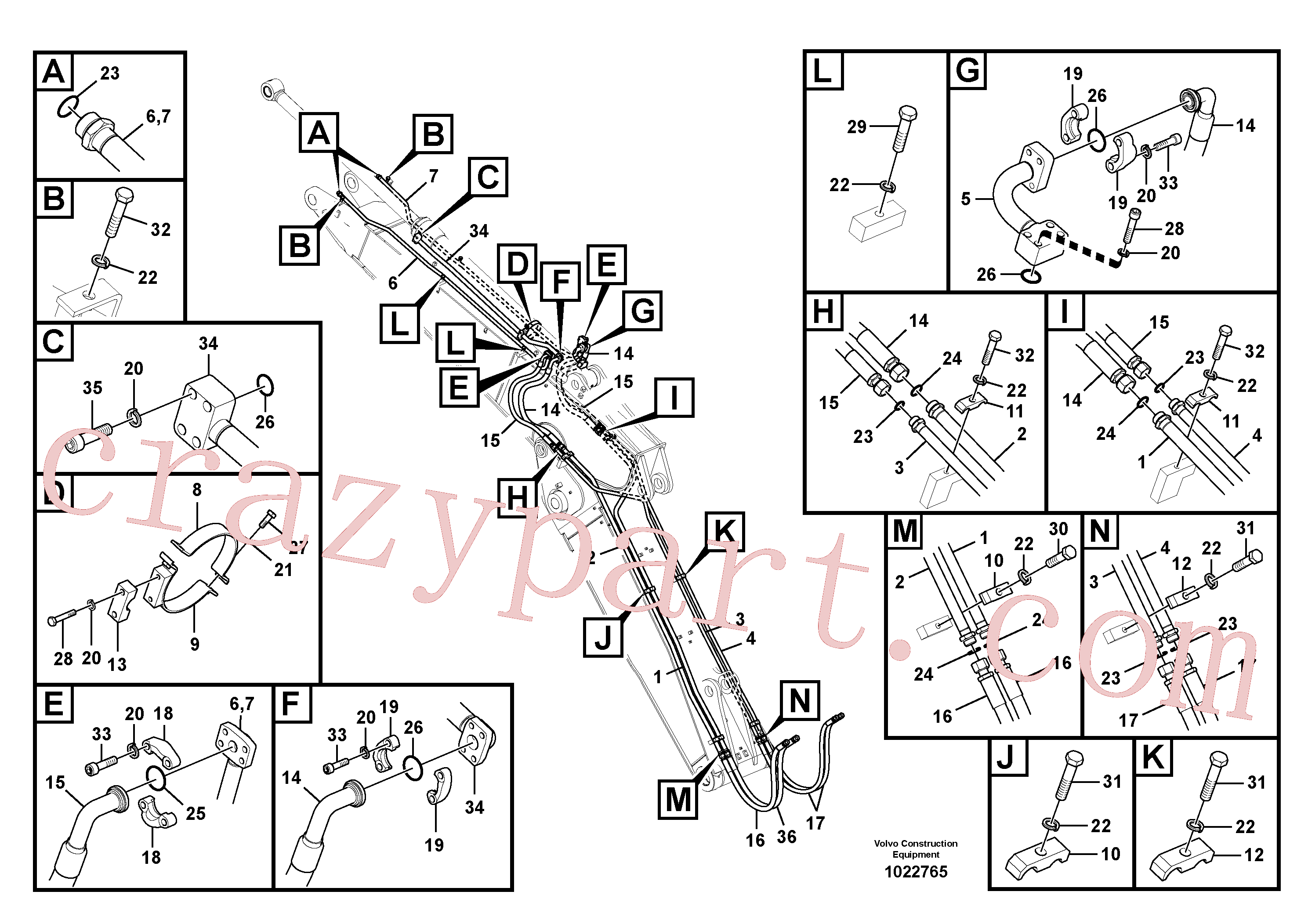 SA1174-54450 for Volvo Working hydraulic, dipper arm cylinder on adjustable boom(1022765 assembly)