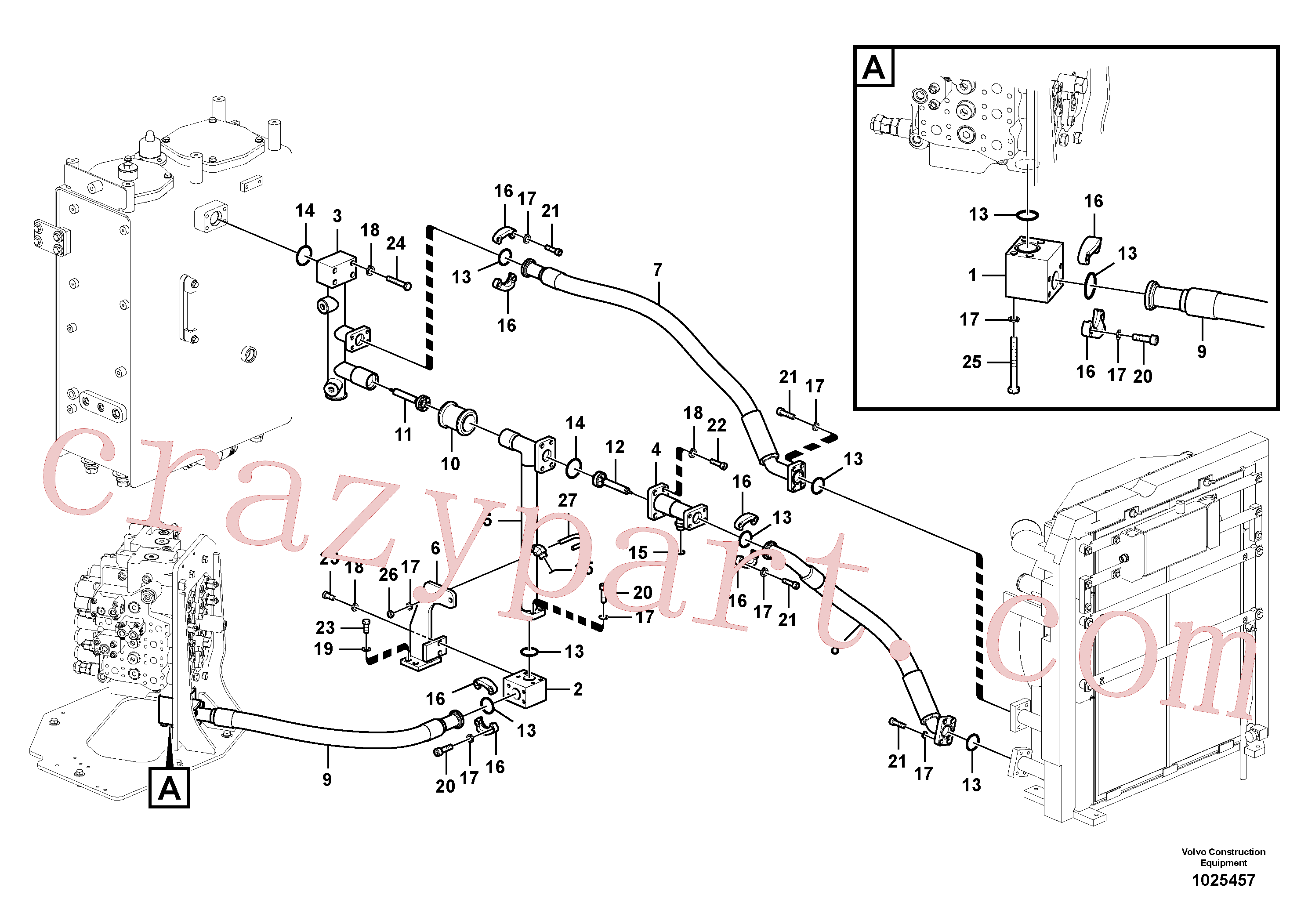 VOE14558551 for Volvo Hydraulic system, hydraulic tank to hydraulic oil cooler(1025457 assembly)