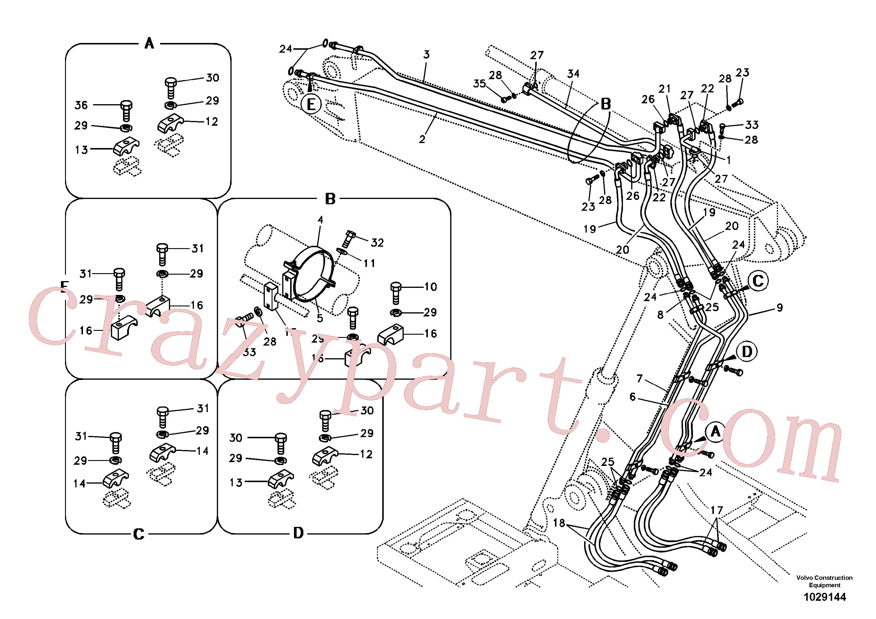 SA1174-54450 for Volvo Working hydraulic, dipper arm cylinder on adjustable boom(1029144 assembly)