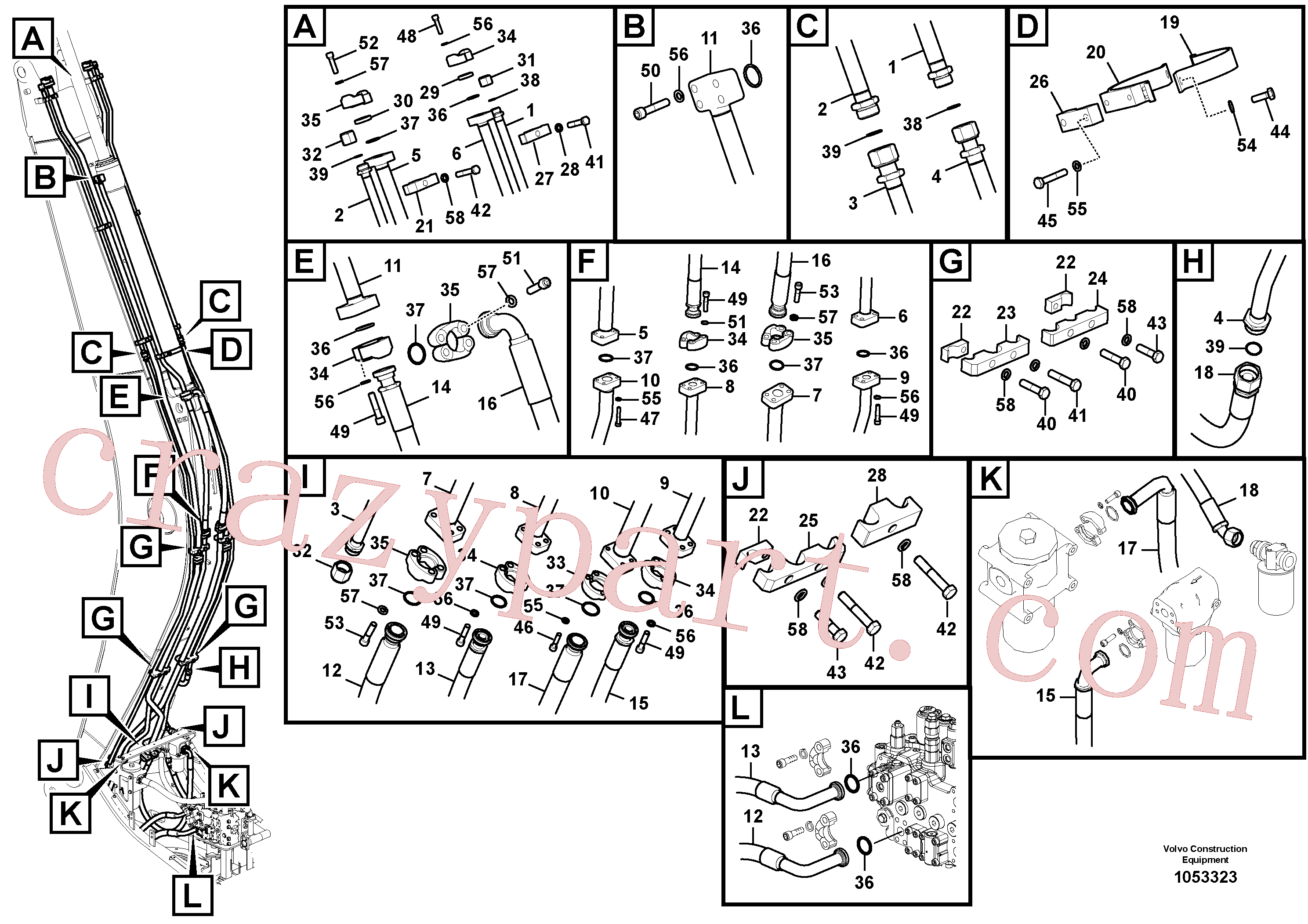 VOE938470 for Volvo Working hydraulic, dipper arm cylinder on boom.(1053323 assembly)