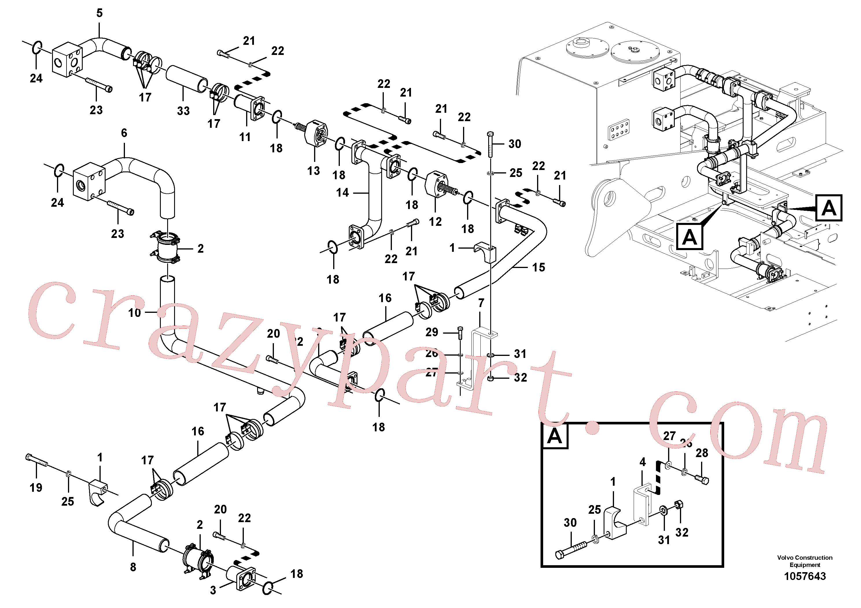 VOE14537466 for Volvo Hydraulic system, hydraulic tank to hydraulic oil cooler(1057643 assembly)