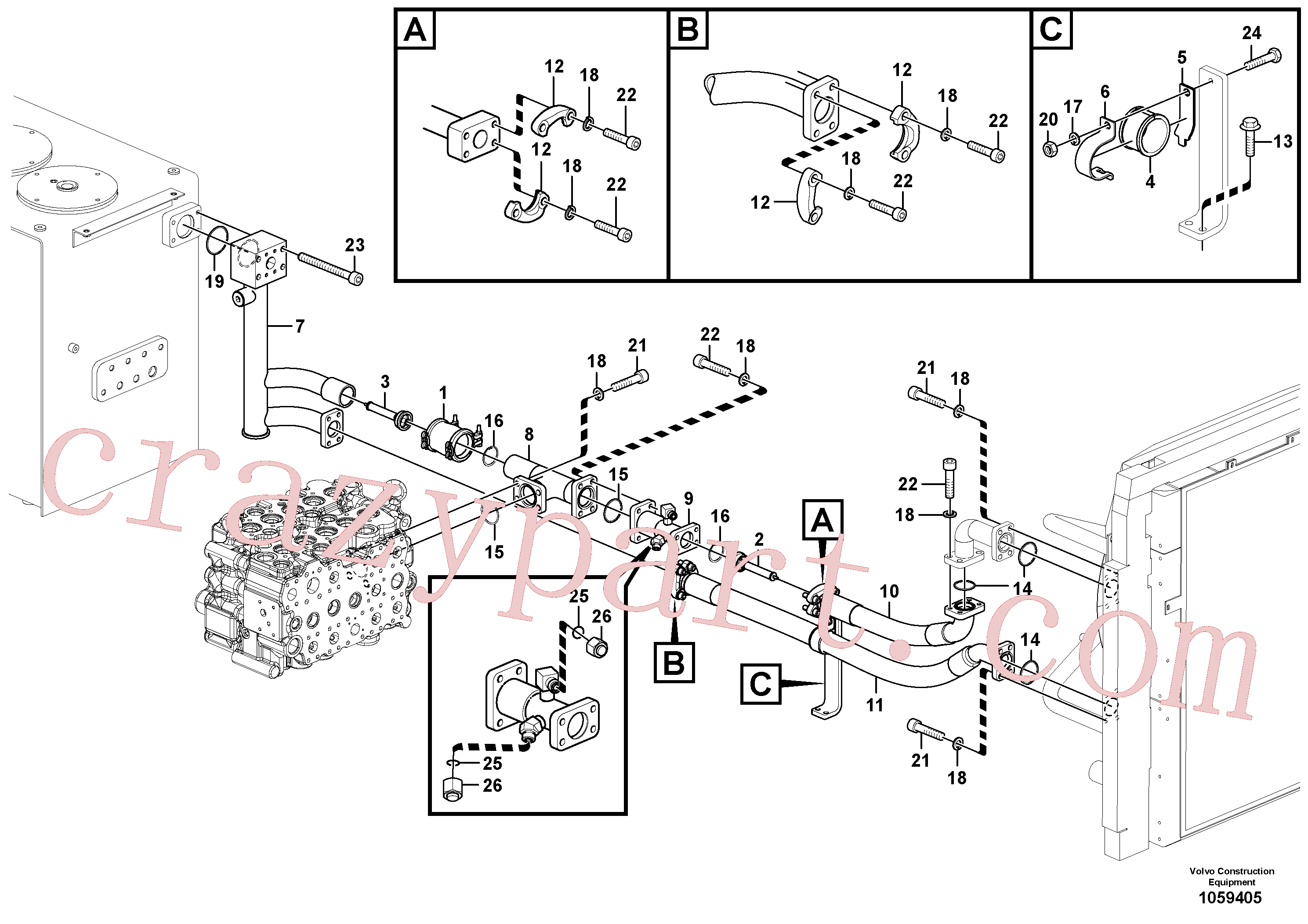 VOE14617021 for Volvo Hydraulic system, hydraulic tank to hydraulic oil cooler(1059405 assembly)