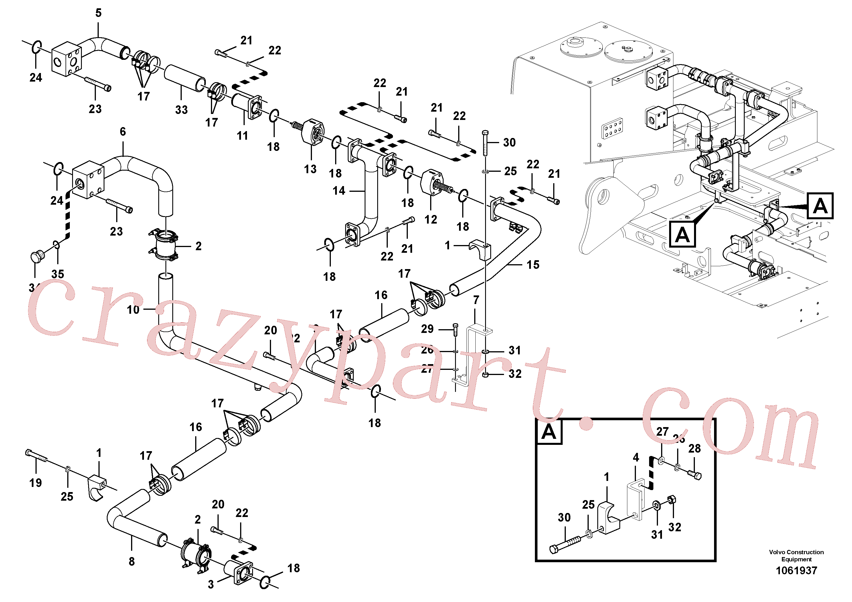 VOE14537466 for Volvo Hydraulic system, hydraulic tank to hydraulic oil cooler(1061937 assembly)