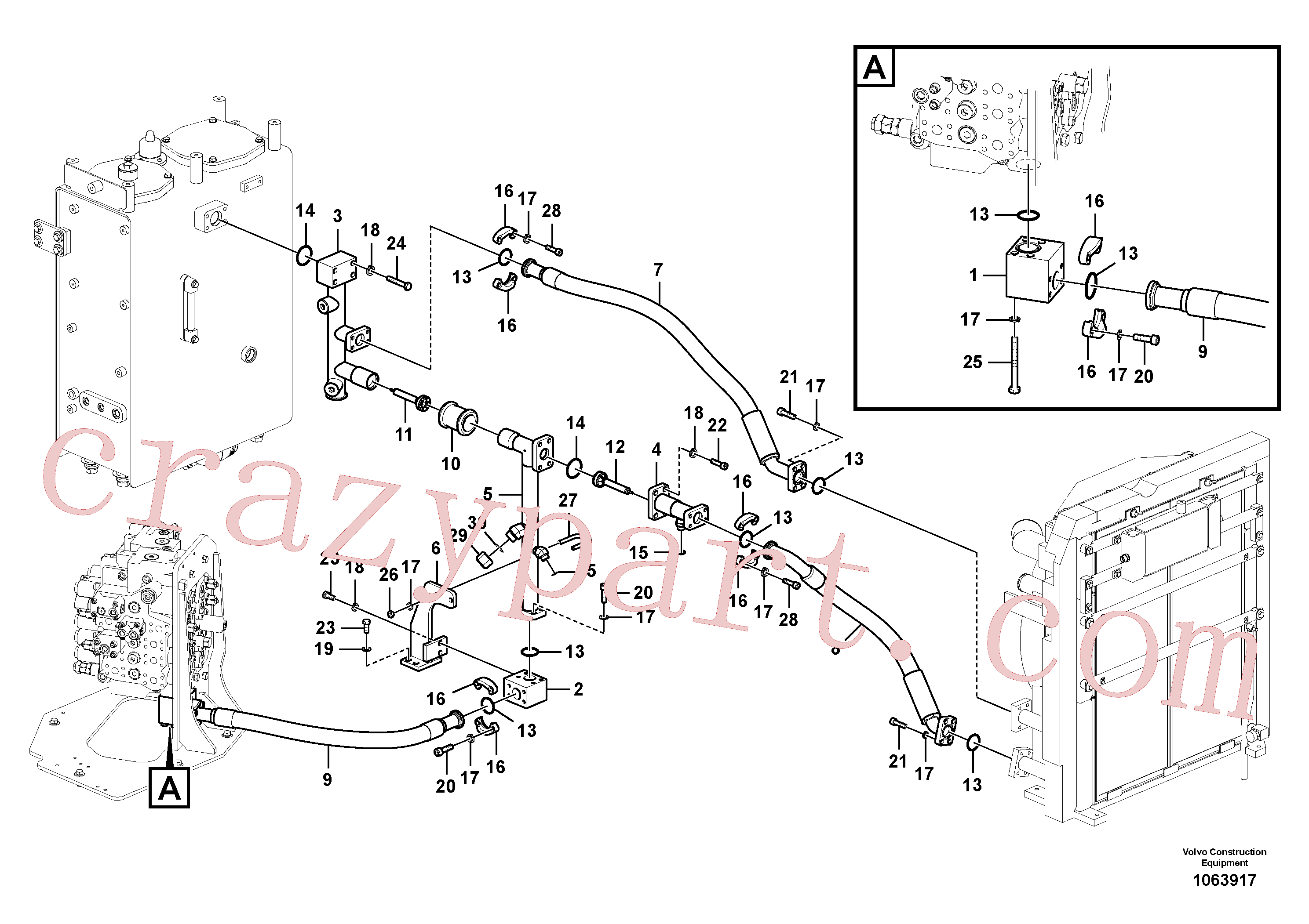 VOE14558551 for Volvo Hydraulic system, hydraulic tank to hydraulic oil cooler(1063917 assembly)