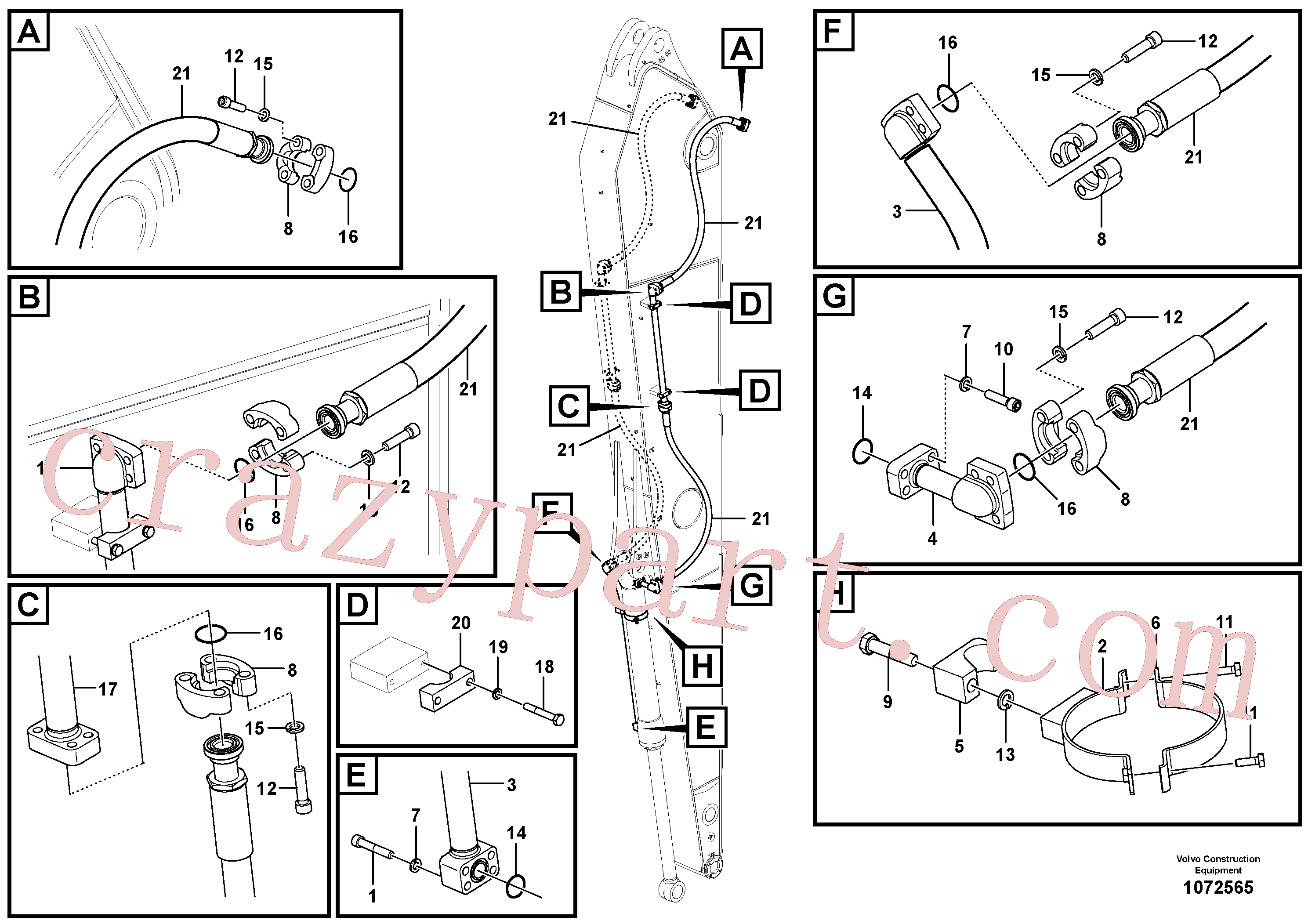 SA1074-07200 for Volvo Working hydraulic, bucket cylinder on dipper arm(1072565 assembly)