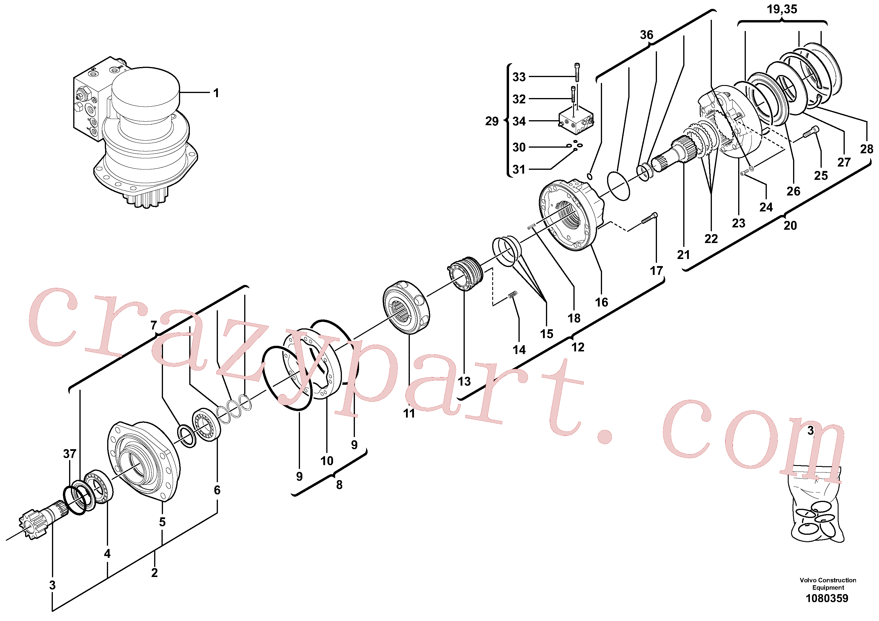 Volvo excavator part PJ7417403 Pinion shaft for sale