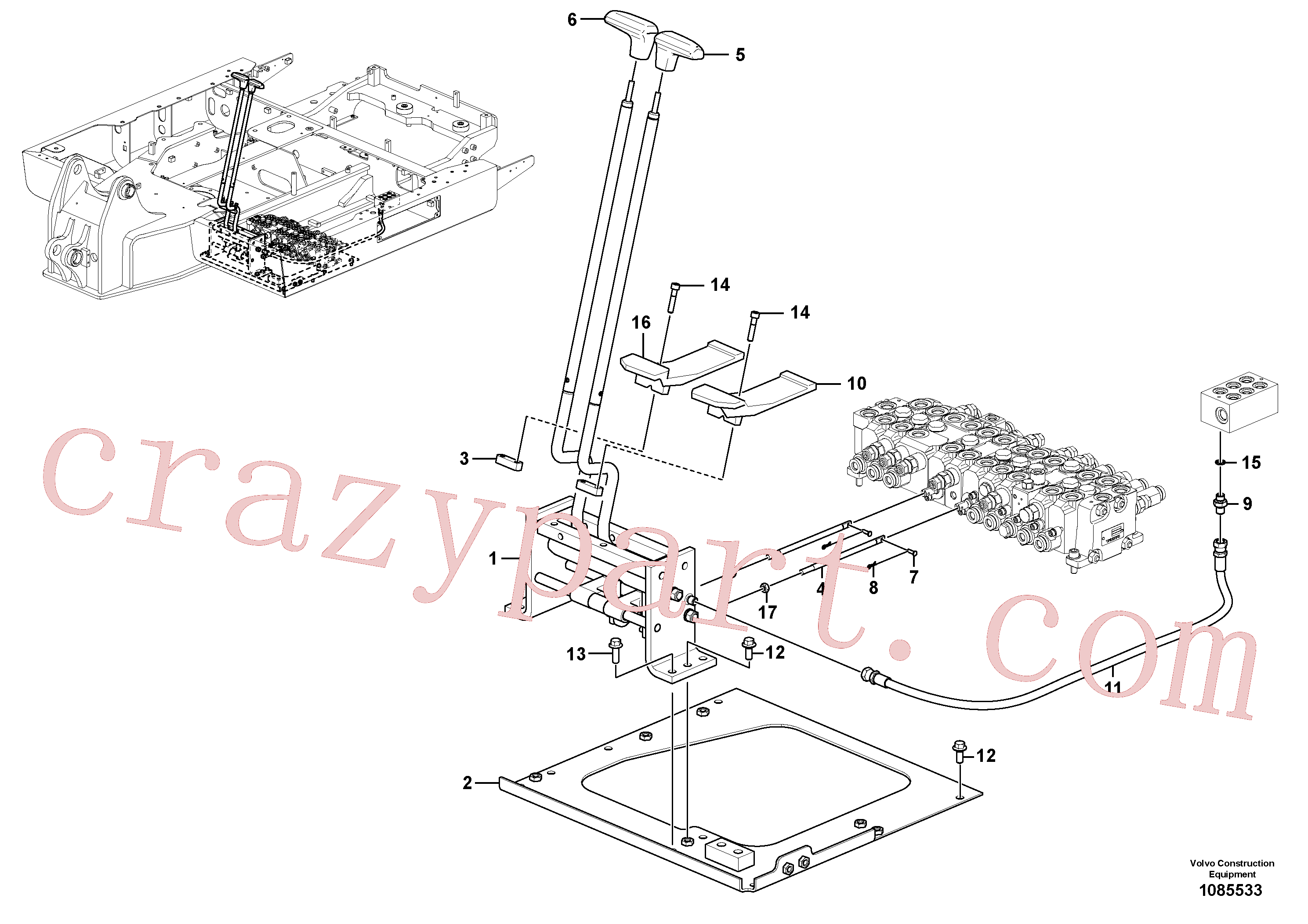 VOE14518918 for Volvo Remote control valve pedal with fitting parts(1085533 assembly)