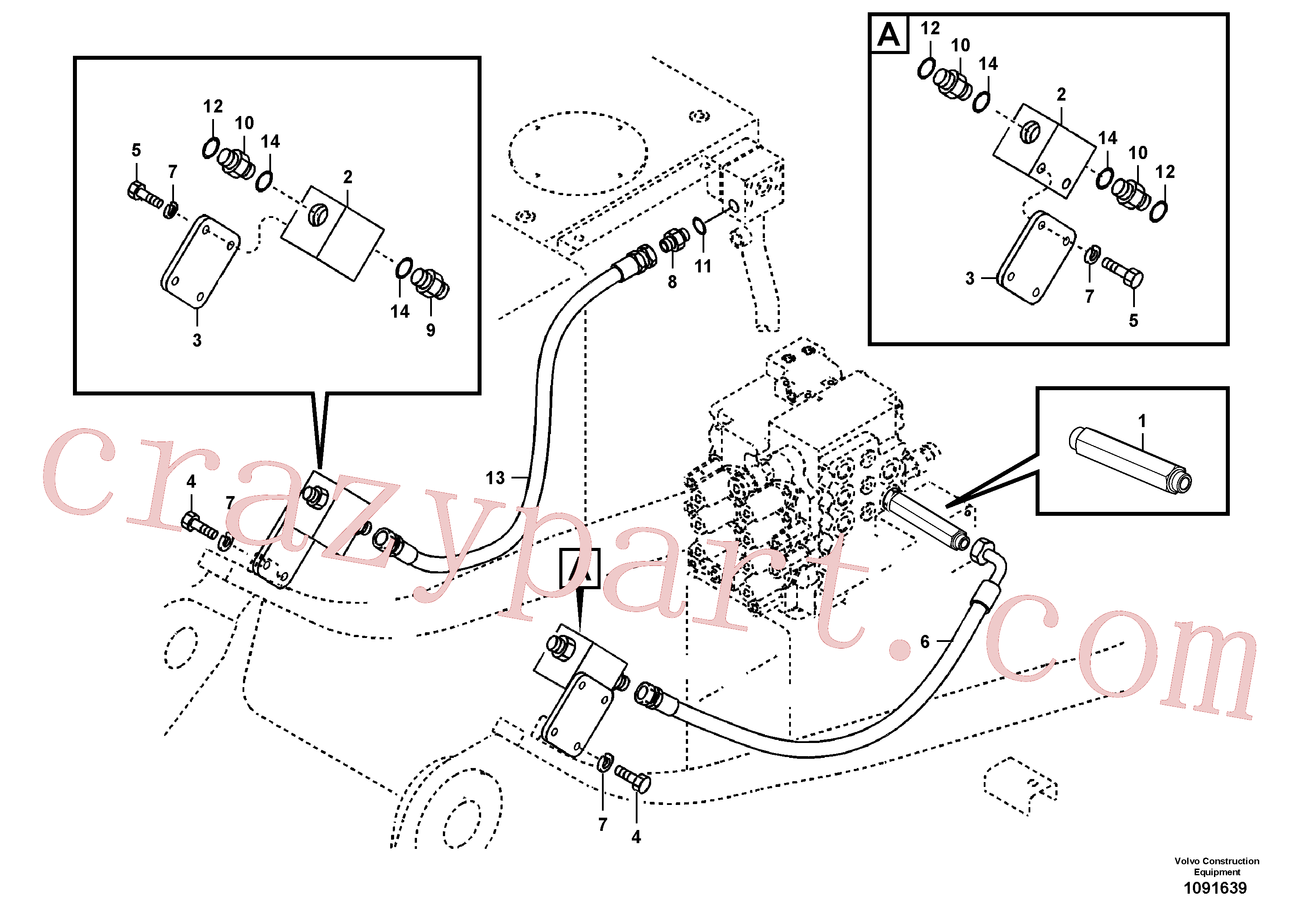SA9412-11180 for Volvo Working hydraulic, hammer and shear for upper(1091639 assembly)