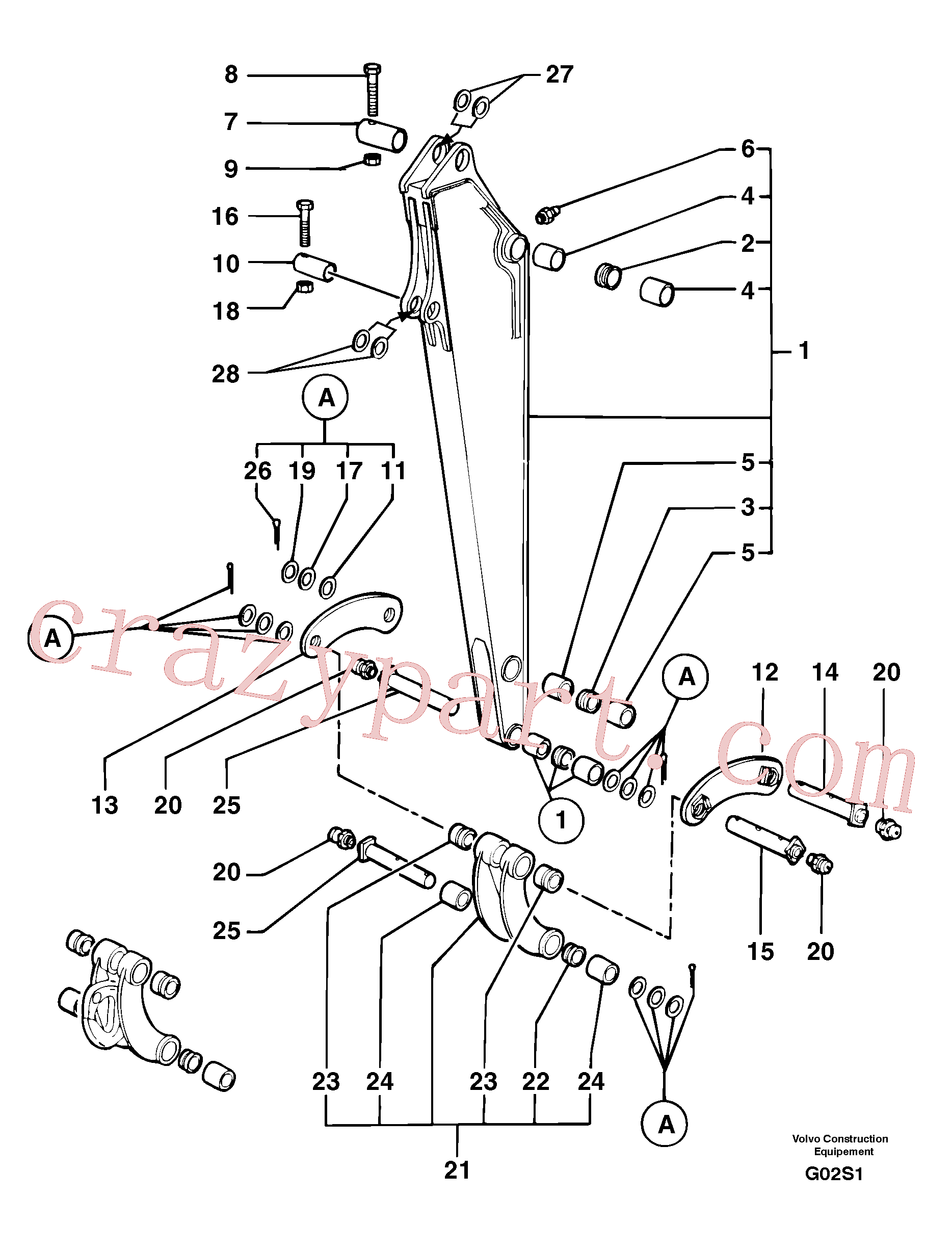PJ3870084 for Volvo Dipper arm(G02S1 assembly)