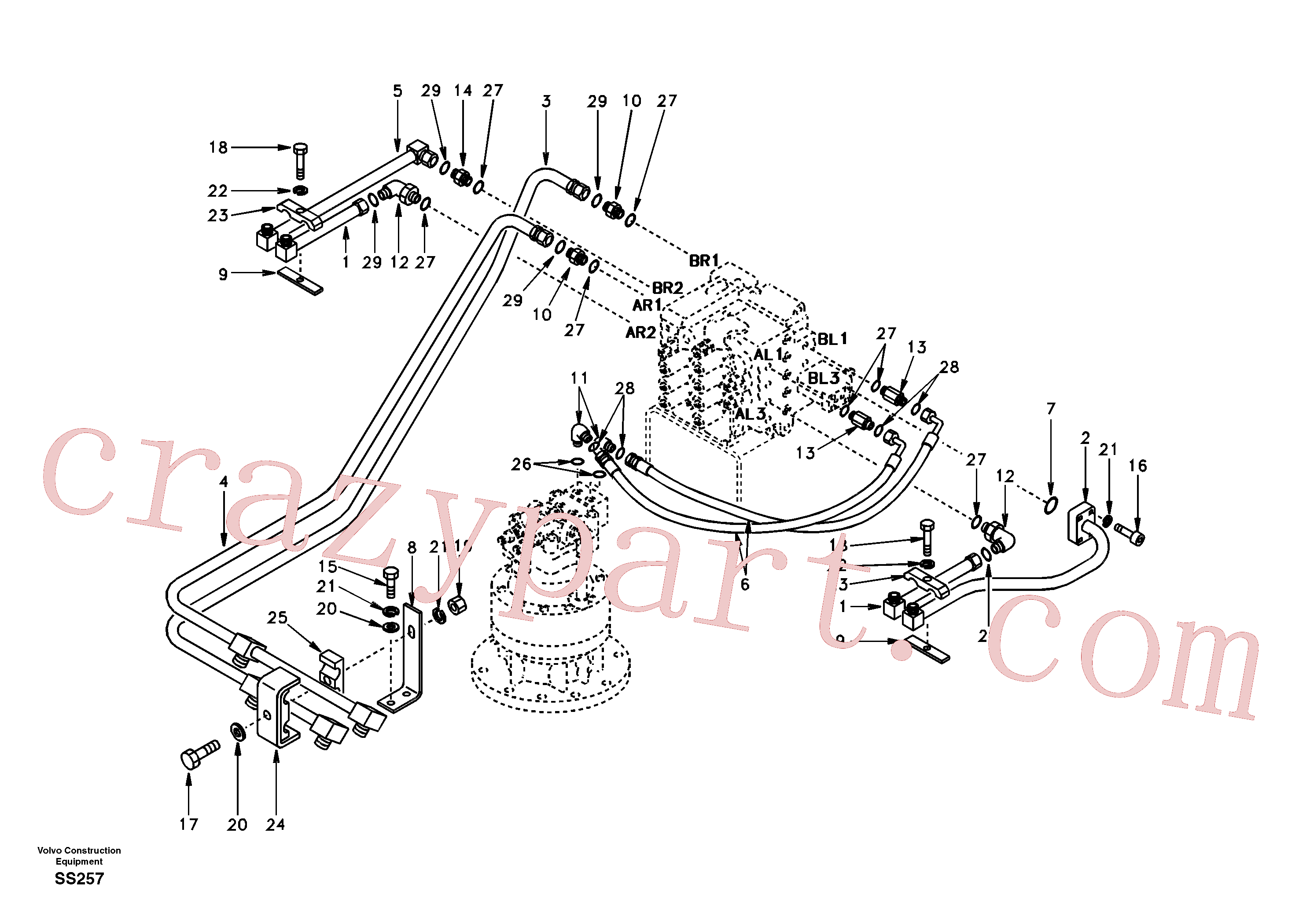 SA1142-02020 for Volvo Hydraulic system, control valve to boom and swing(SS257 assembly)