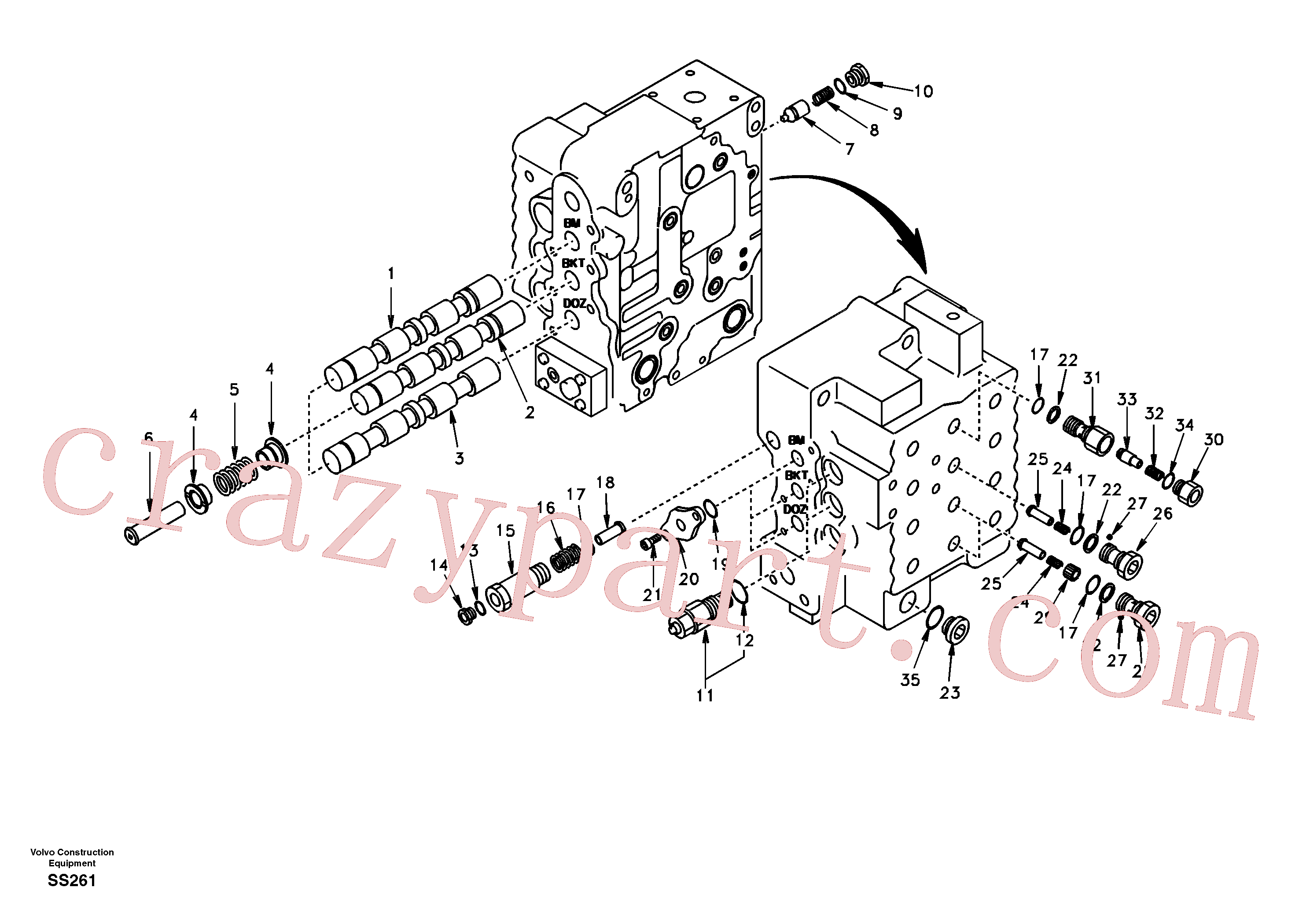 SA7273-11250 for Volvo Main control valve, boom and bucket and travel Rh(SS261 assembly)