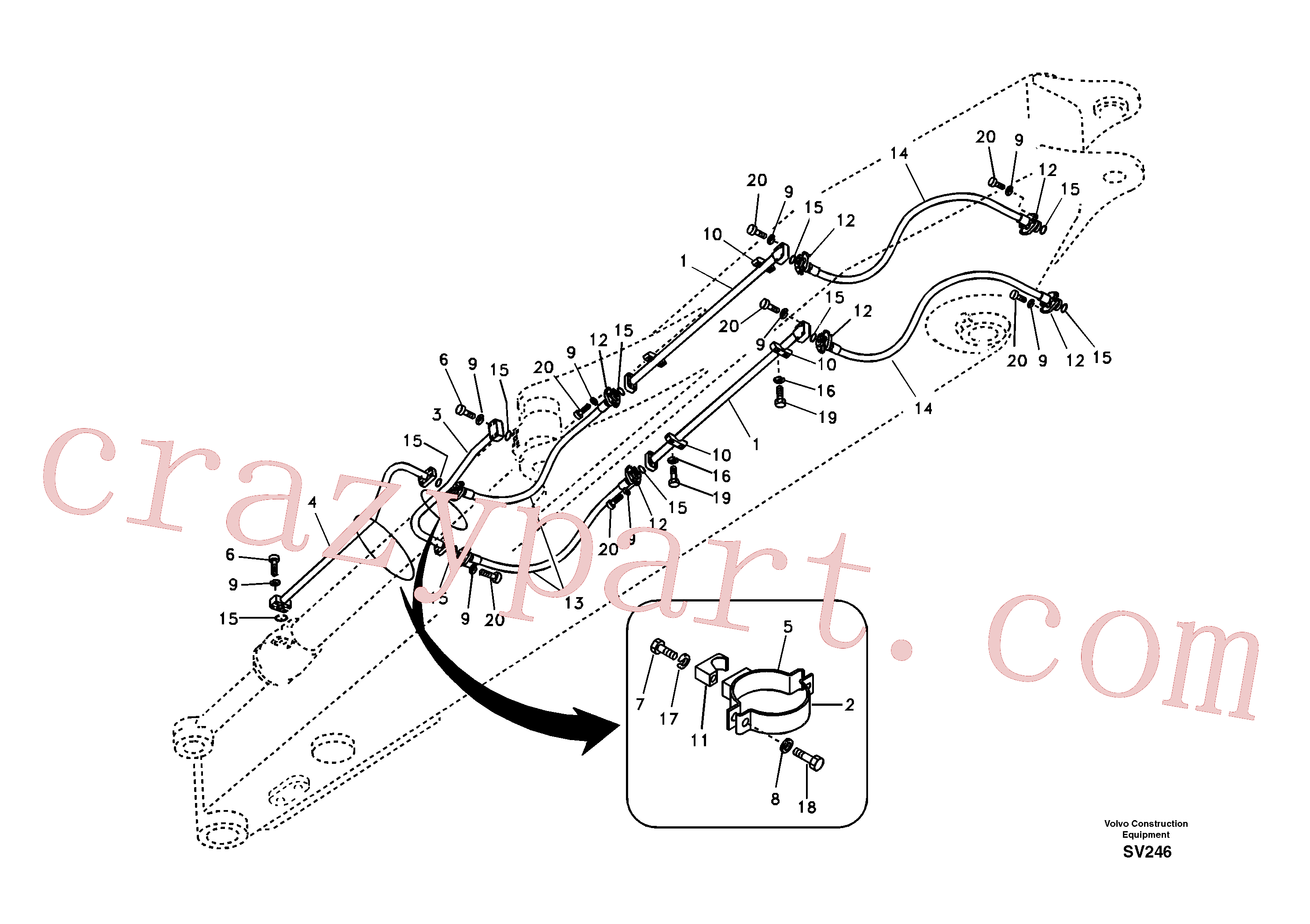 SA1074-07200 for Volvo Working hydraulic, bucket cylinder on long dipper arm(SV246 assembly)