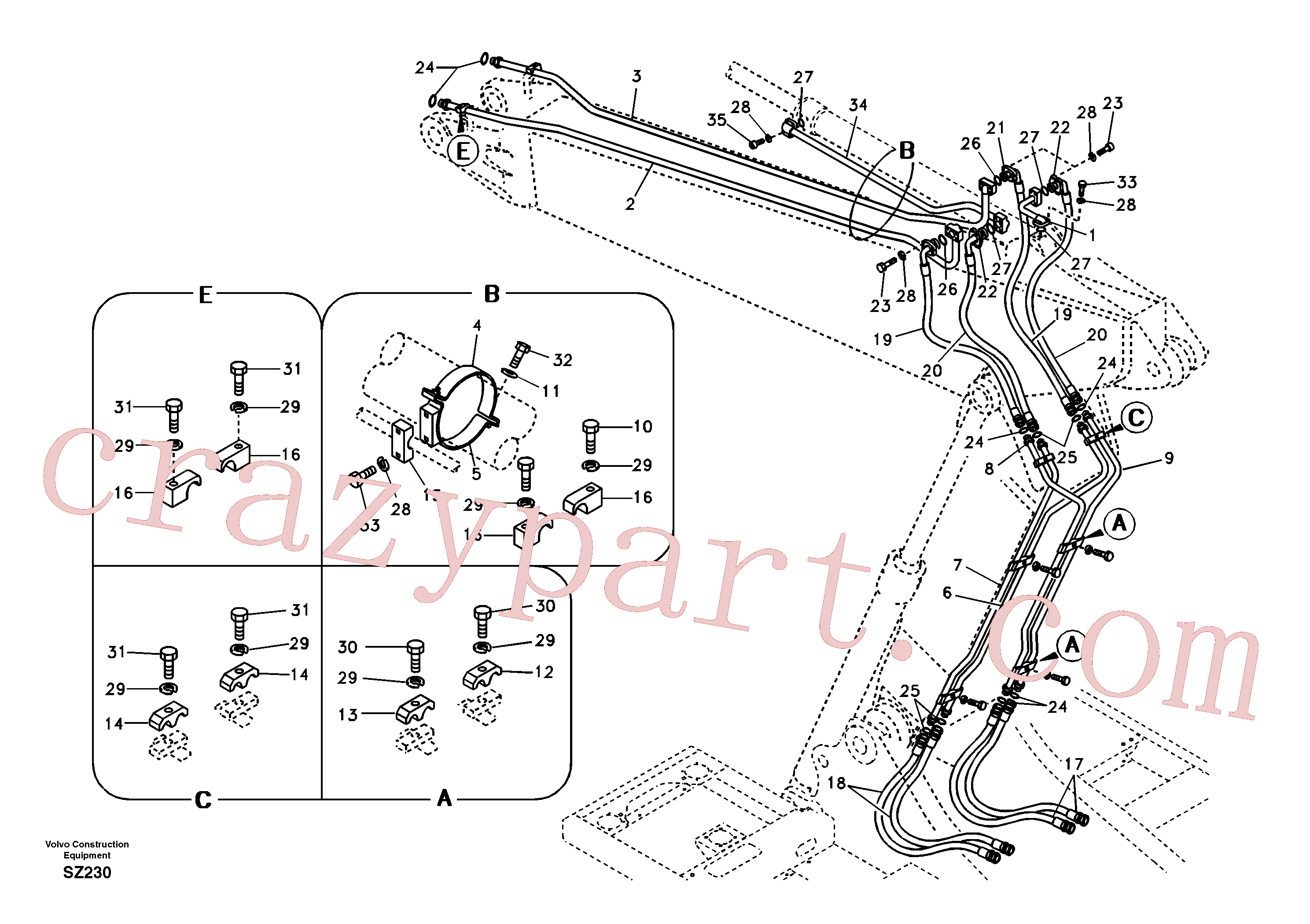 SA1174-54450 for Volvo Working hydraulic, dipper arm cylinder on adjustable boom(SZ230 assembly)